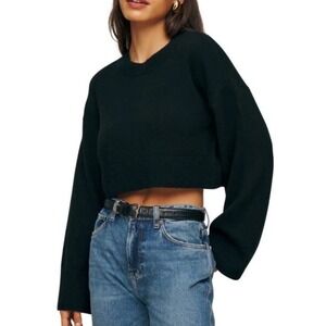Reformation Paloma Black Cropped Cashmere Crew Sweater Large
